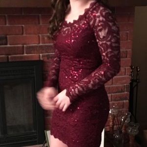 Burgundy Sequin Lace Homecoming Dress